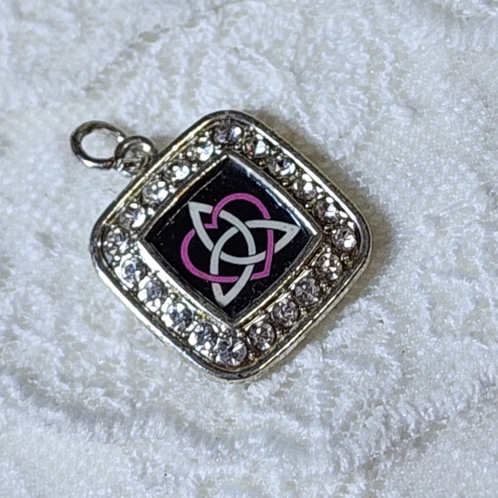 Silver Toned Celtic Sisters Knot Square Charm Pendant
